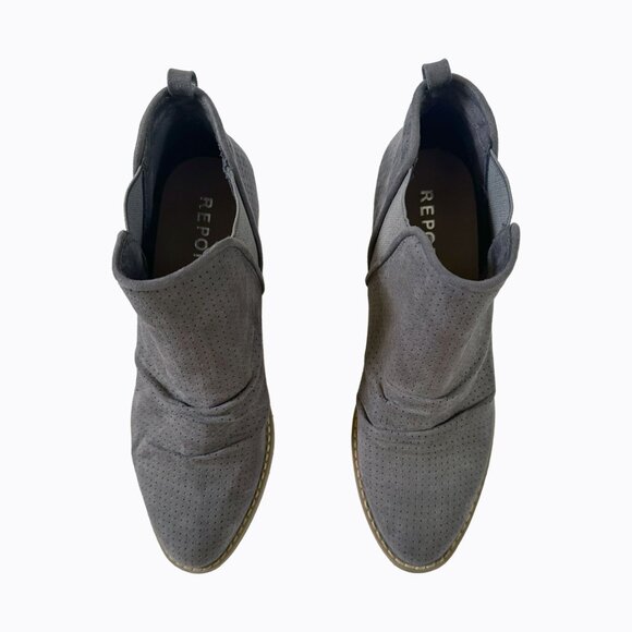 Report Drewe Ankle Booties Sz 8.5 Gray Faux Suede Perforated Y2K Cowgirl Western - Picture 5 of 11